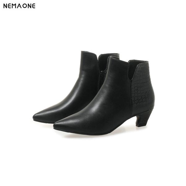nemaone new 4cm thin heels women boots black red ladies dress shoes poined toe spring autumn shoes woman large size 43